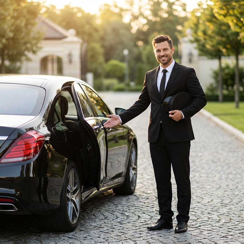 Luxury chauffeur opening the door